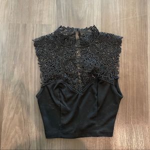 Black crop top with half lace